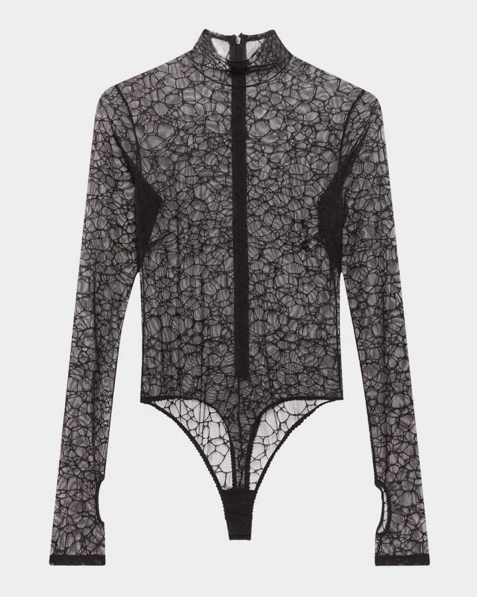Crystalline Turtleneck Lace Bodysuit